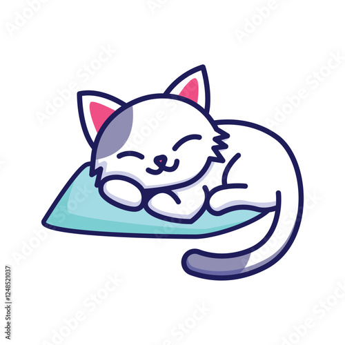 Ilustrasi Ikon Vektor Kartun Kucing Lucu Duduk di atas bantal Ilustrasi. Konsep Ikon Alam Hewan Vektor Premium 
