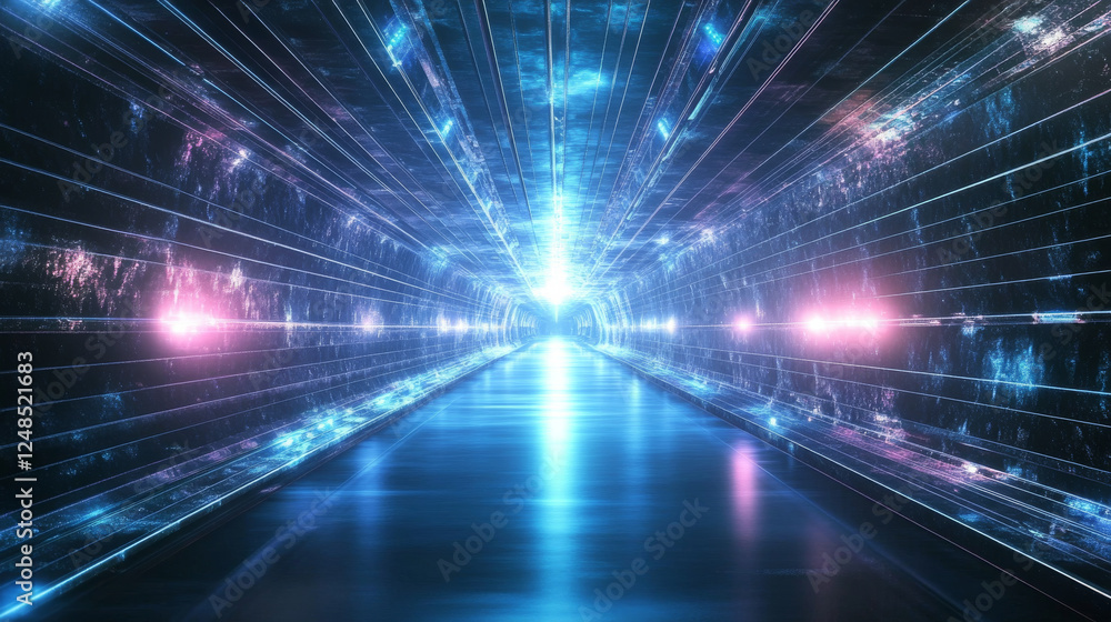 Obraz premium Futuristic Minimalistic Corridor with Bright Light Beams. 3D Illustration