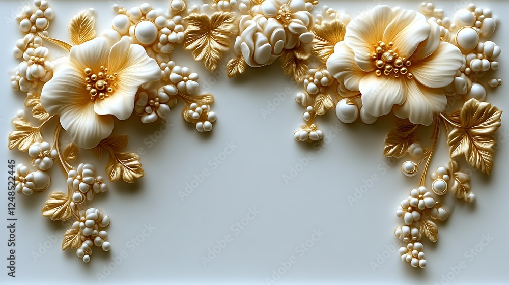 Naklejka premium Elegant Gold and White Floral Wall Decor