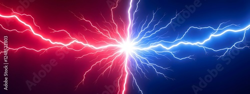 Red and blue electric lightning clash in a dynamic energy burst
