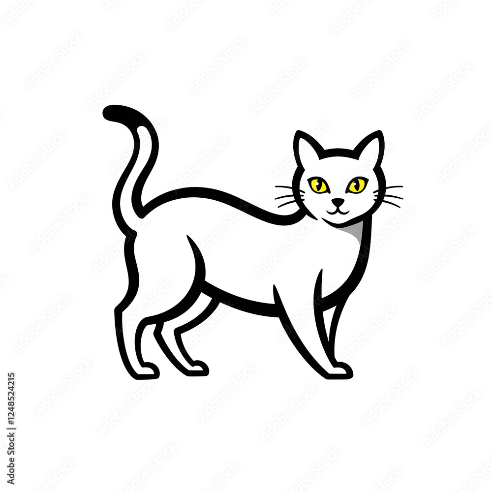 Fototapeta premium Black and White Cat with Yellow Eyes Standing