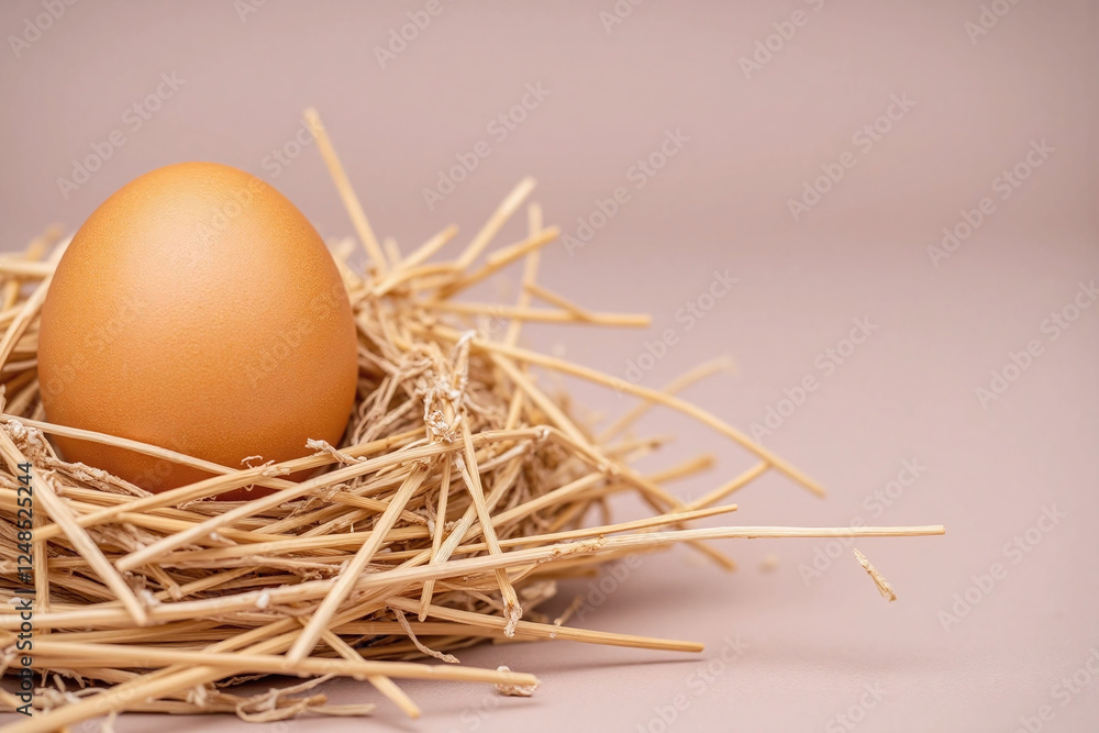 single brown egg in dry golden brown hay and straw single brown egg in dry golden brown hay and straw
