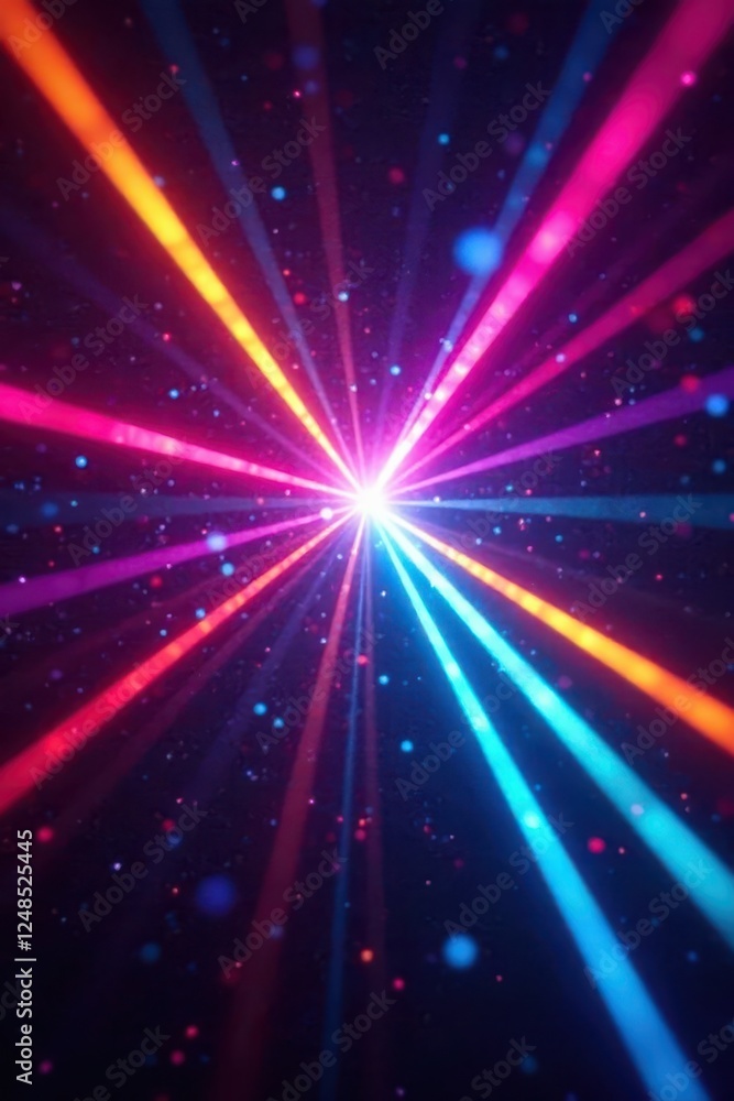 Naklejka premium Shimmering colored laser beams crisscross, forming energetic disco setting , shine, background, dance