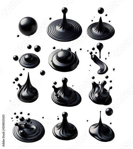 3D black drop oil isolated on white background	