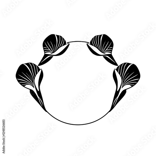 Black and White Floral Arrangement. Abstract circle of flowers.