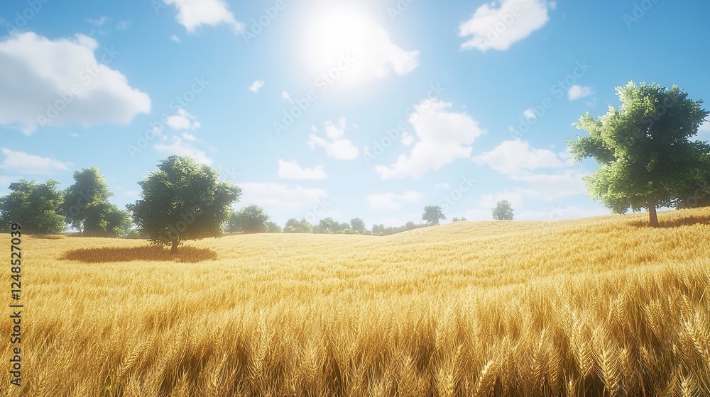 Golden wheat field and sunny day 8K realistic lighting. Golden wheat field and sunny day 8K realistic lighting.