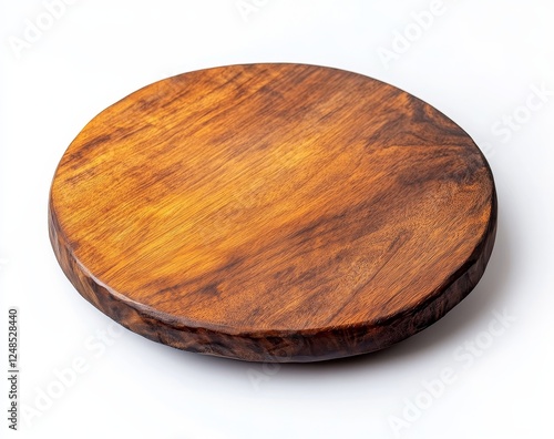 Round wooden platter on white background photo