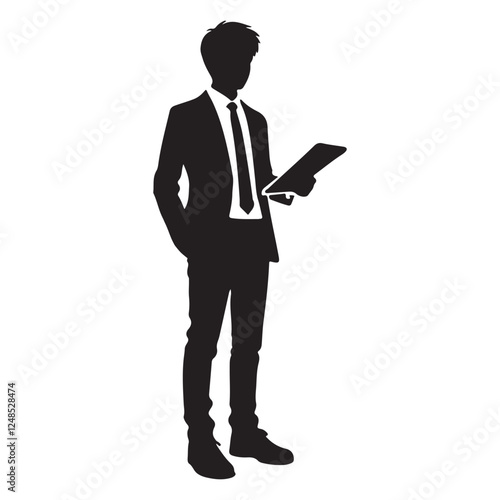 Business Man Holding Tablet Silhouette Vector Graphic Illustration Stock Image