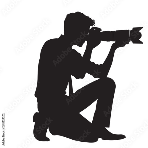 Silhouette Photographer Taking Pictures Professional Vector Art Design