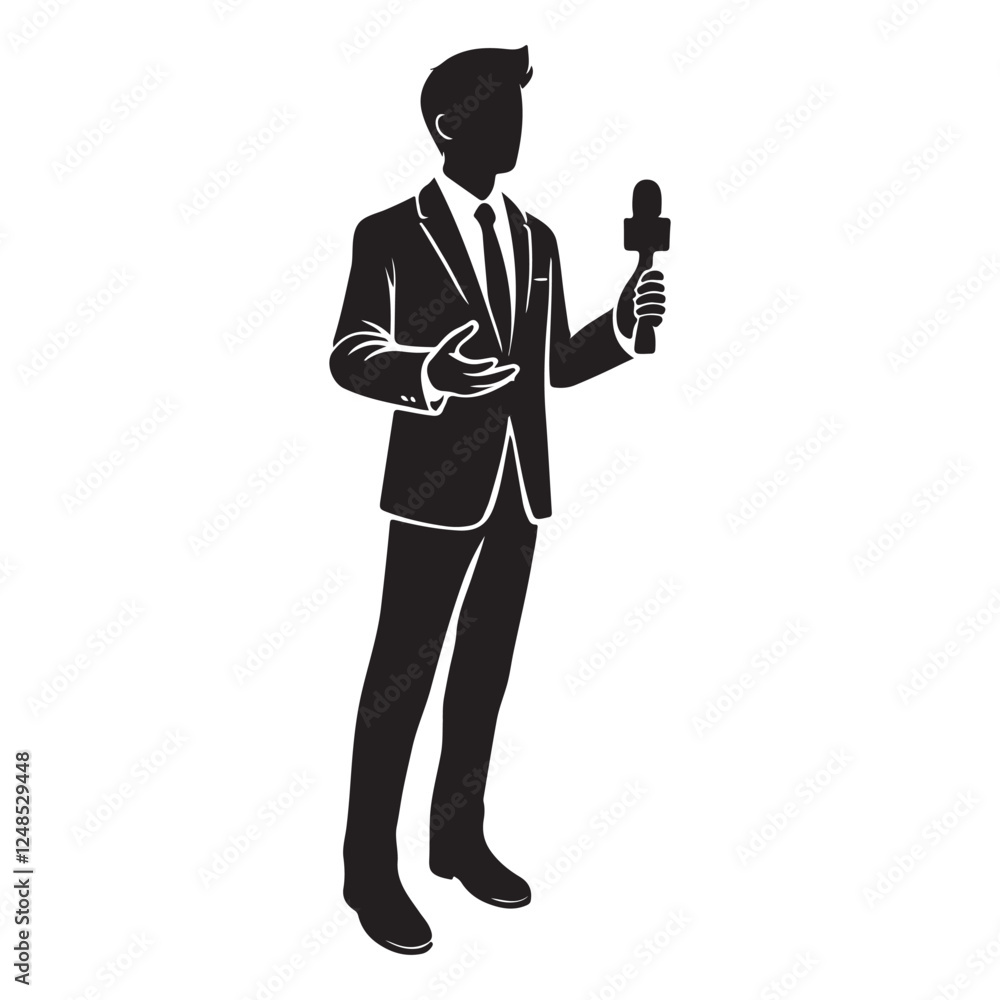 Male Television News Reporter Silhouette with Microphone Vector Design Male Television News Reporter Silhouette with Microphone Vector Design
