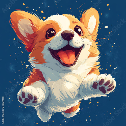 Cute corgi dog on a blue background.