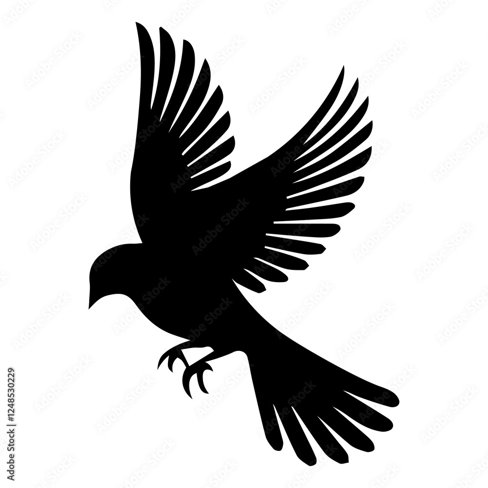 Fototapeta premium Vector illustration. Silhouette of a bird on a white background. Printable template.