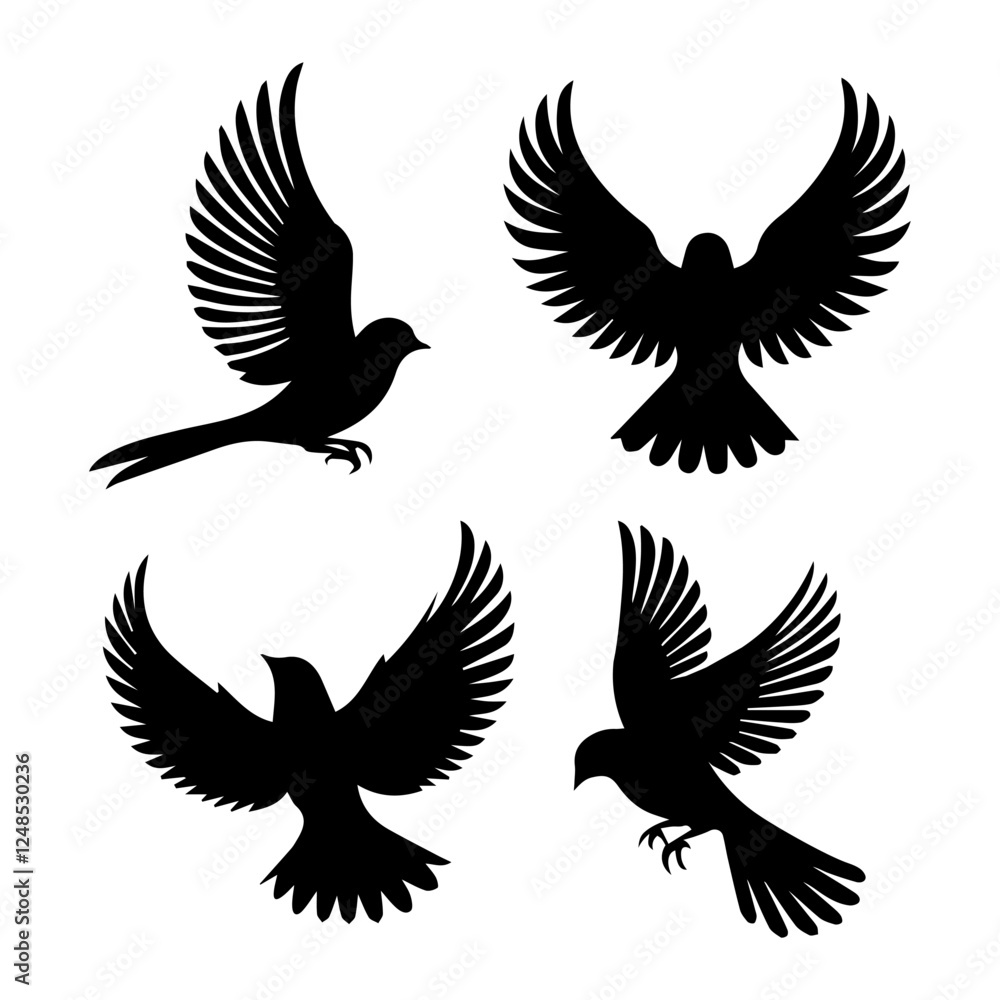 Obraz premium Vector illustration. Silhouette of a bird on a white background. Printable template.