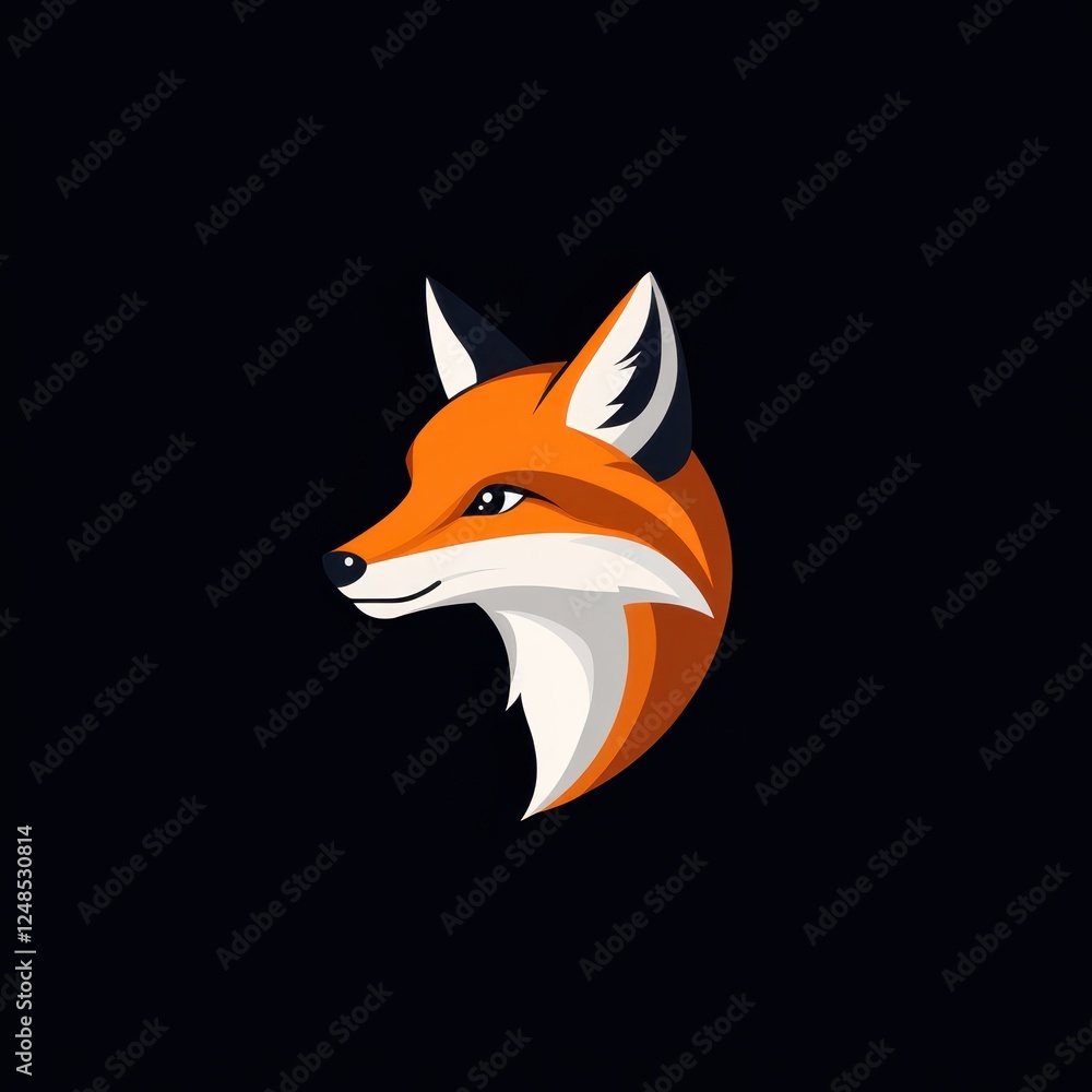 Obraz premium Stylized fox head illustration with vibrant orange and white colors against a dark background