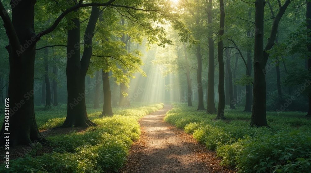 Serene Forest Trail with Sunlight Serene Forest Trail with Sunlight