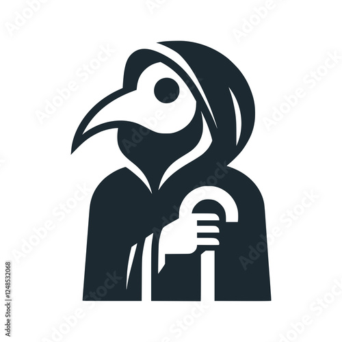 The plague doctor black white illustration. vector symbol.