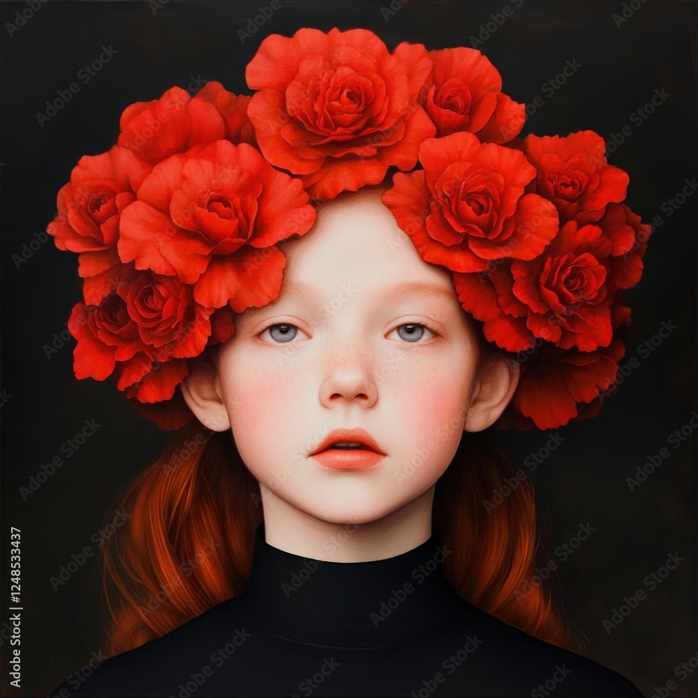 Naklejka premium portrait of a girl wearing red roses