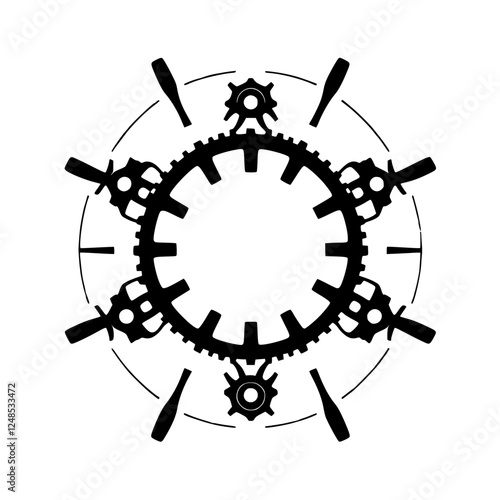 Detailed Steampunk Cogwheel Assemblage with Gear and Tool Elements on a White Background.
