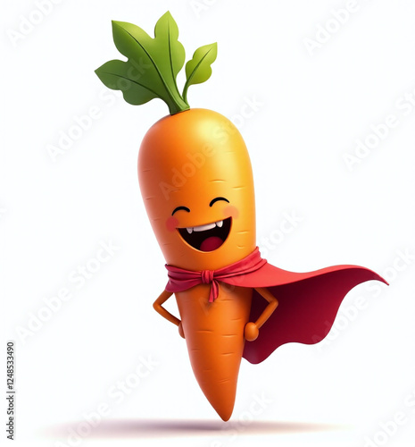 Carrot Superhero with Cape, 2D Kids Illustration on White Background

