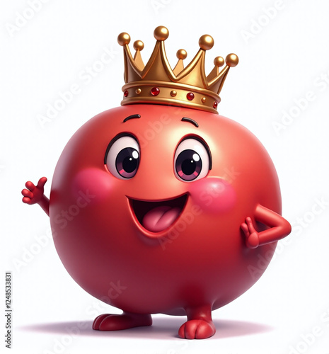 Pomegranate with Crown, 2D Kids Illustration on White Background

