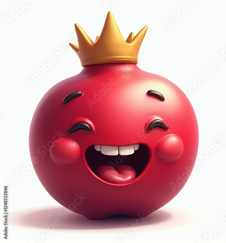 Pomegranate with Crown, 2D Kids Illustration on White Background

