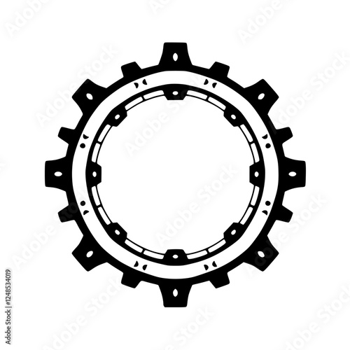 Black & White gear of an old machine wheel with internal ring design on a white background.