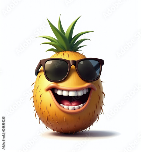 Coconut with Sunglasses, 2D Kids Illustration on White Background

