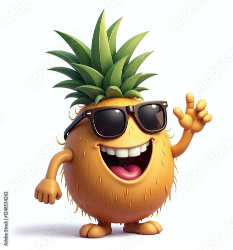 Coconut with Sunglasses, 2D Kids Illustration on White Background

