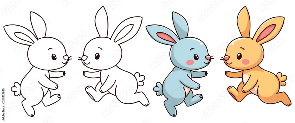 Two Rabbits (Bunny) are playing Line Art Vector Outline Illustration Black and White with Coloring Sample. Bold and Easy Frost and Wild Animal Coloring Pages for Adults and Kids Two Rabbits (Bunny) are playing Line Art Vector Outline Illustration Black and White with Coloring Sample. Bold and Easy Frost and Wild Animal Coloring Pages for Adults and Kids