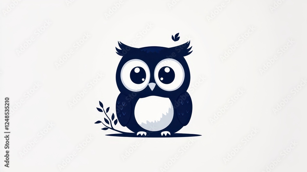 Cute cartoon owl illustration with large eyes and minimalistic design on a light background, perfect for children's themes and educational materials Cute cartoon owl illustration with large eyes and minimalistic design on a light background, perfect for children's themes and educational materials