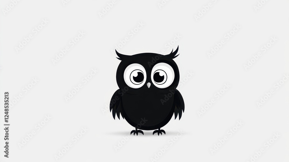 Cute cartoon owl with large eyes standing on a white background, showcasing a whimsical and playful character design in a minimalist style Cute cartoon owl with large eyes standing on a white background, showcasing a whimsical and playful character design in a minimalist style