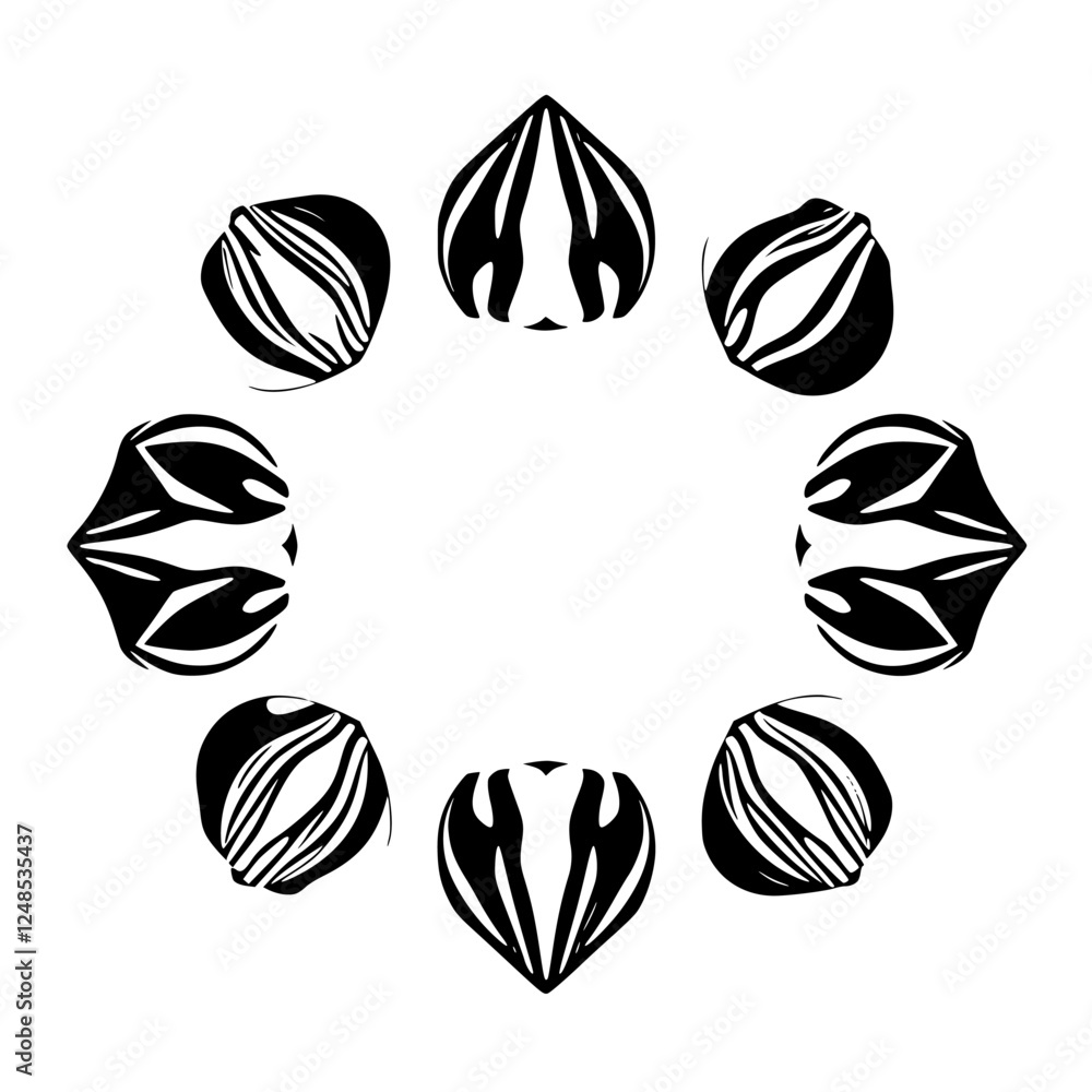 Symmetrical, abstract arrangement of inkblot-like forms. Symmetrical, abstract arrangement of inkblot-like forms.