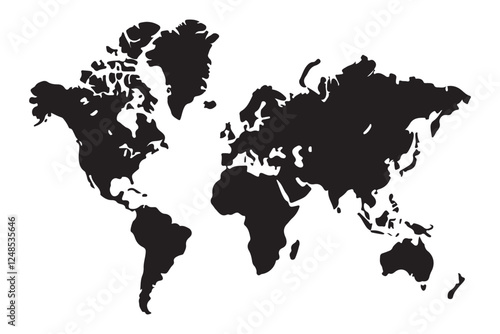 Black Silhouette Vector Illustration World Map Template for Geography Learning