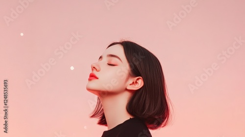 a young woman with her eyes closed and head tilted back