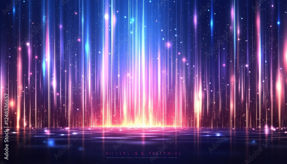 Fototapeta premium Neon Lights Background, Abstract Falling Light Streaks, Blue and Pink Glowing Digital Art.