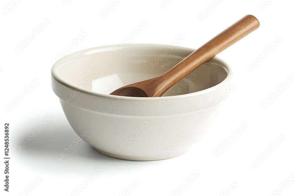 3D Style Ceramic Mixing Bowl with Wooden Spoon Kitchen Essential. 3D Style Ceramic Mixing Bowl with Wooden Spoon Kitchen Essential.