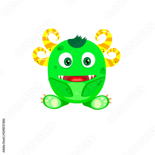 Happy little green monster alien character