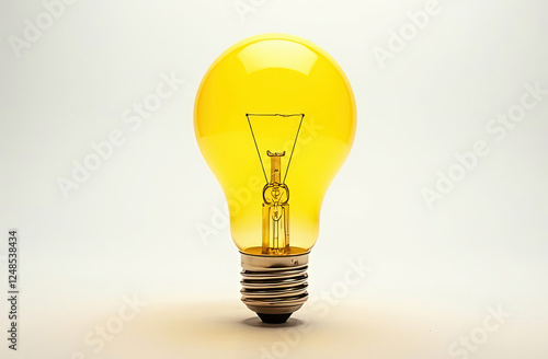 Bright yellow bulb with silver light base on a white background. Lightbulb, idea, technology concept 