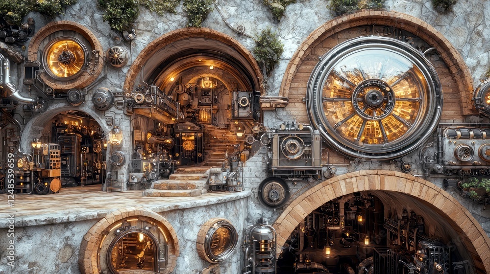 Obraz premium A Masterpiece of Steampunk Architecture: An Intricate, Mysterious, and Hidden World of Gears and Cogs