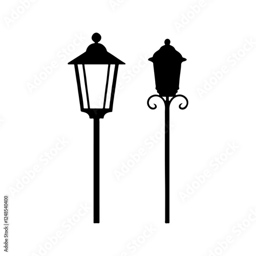 Two old street lamp silhouette icon vector flat illustration design on white background.