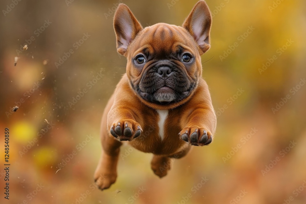 French bulldog puppy jumps joyfully in a colorful autumn setting capturing the spirit of playfulness French bulldog puppy jumps joyfully in a colorful autumn setting capturing the spirit of playfulness