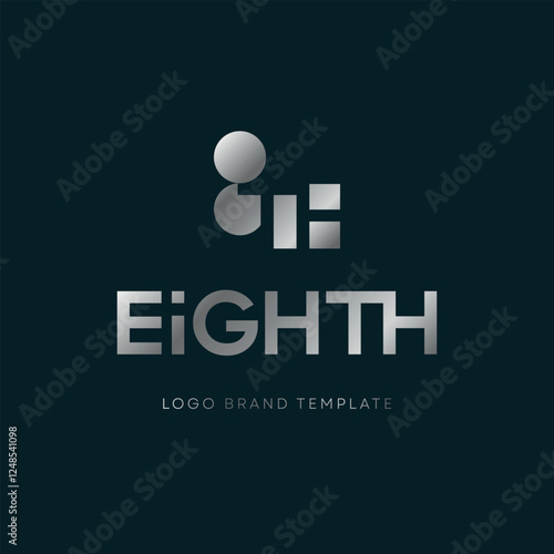 Eighth silver constructive modern logo vector template on dark background