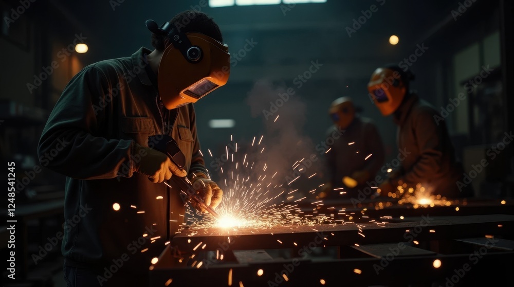 Welder at Work: Sparks Flying Welder at Work: Sparks Flying
