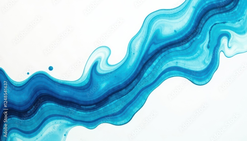 Fototapeta premium Abstract swirling blue-turquoise watercolor, fluid motion , current, serene, background