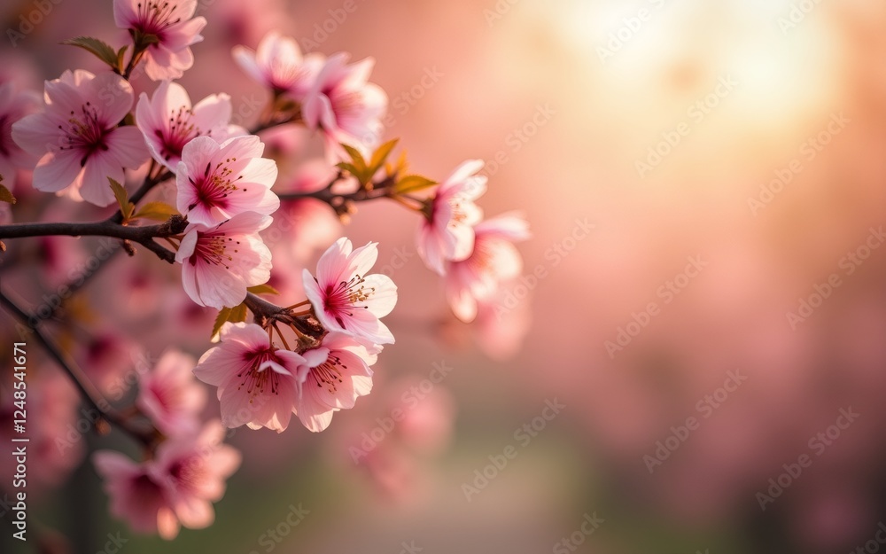 Delicate pink cherry blossoms in soft sunlight, creating a serene and picturesque scene. Delicate pink cherry blossoms in soft sunlight, creating a serene and picturesque scene.
