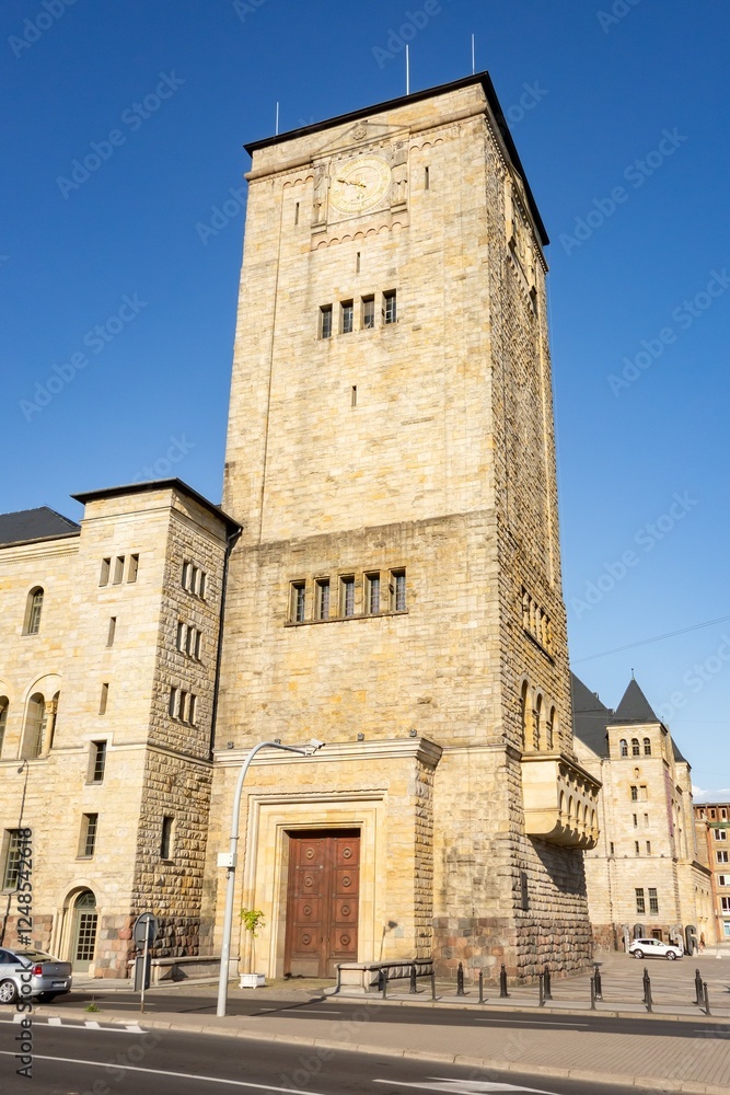 Clock tower of Zamek Cesarski castle in Poznan, Poland