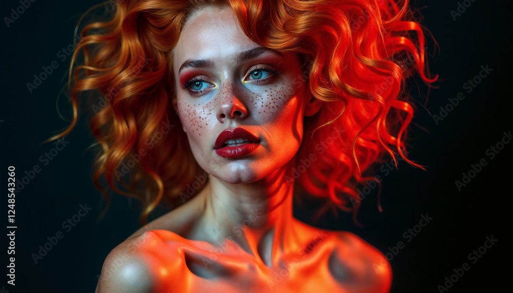 Portrait of a woman with curly red hair in dramatic lighting Portrait of a woman with curly red hair in dramatic lighting