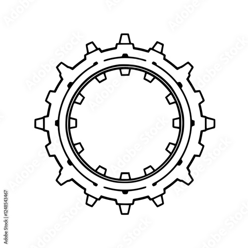 Complex gear mechanism isolated on white background, black and white contour