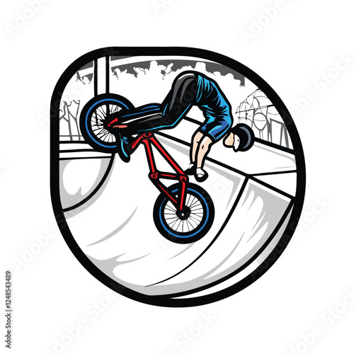 A BMX rider, clad in a blue and black outfit, executes a stylish 'B' trick mid-air.  Dynamic action shot.