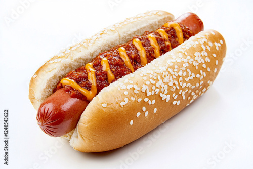 Classic American hot dog with spicy filling photo